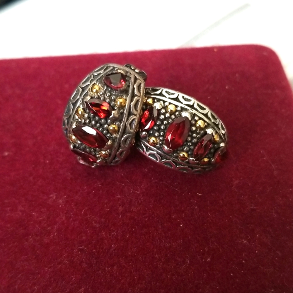 BJC 18K 925 RED STONE FRENCH BACK EARRINGS